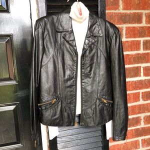 L’Avion Black Leather zipper Jacket 38/S